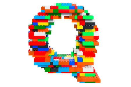 Letter Q from colorful building toy blocks, 3D rendering isolated on white backgroundの写真素材