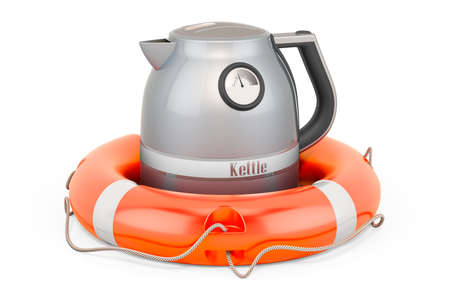 Service and repair of electric tea kettle, retro design, 3D rendering isolated on white background
