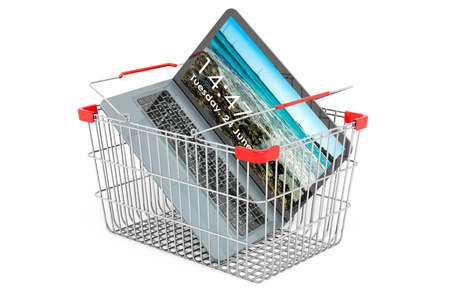 Notebook inside shopping basket, 3D rendering isolated on white background