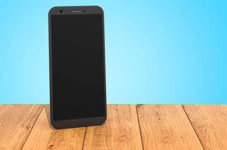 Smartphone on the wooden planks, 3D rendering