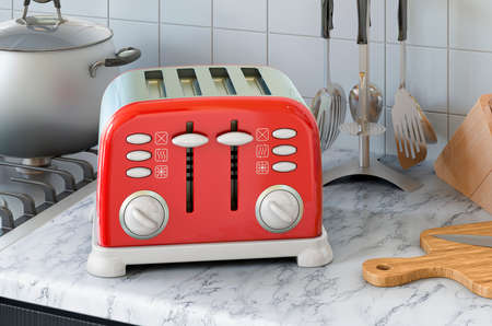 Toaster on the kitchen table. 3D rendering