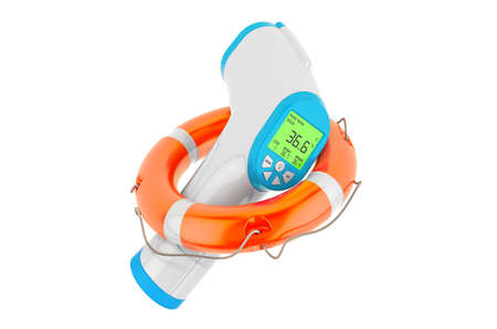 Scanner with non-contact infrared thermometer, 3D rendering isolated on white background