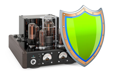 Electronic amplifier with shield, 3D rendering isolated on white background