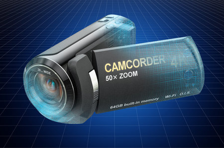 Visualization 3d cad model of camcorder, blueprint. 3D rendering