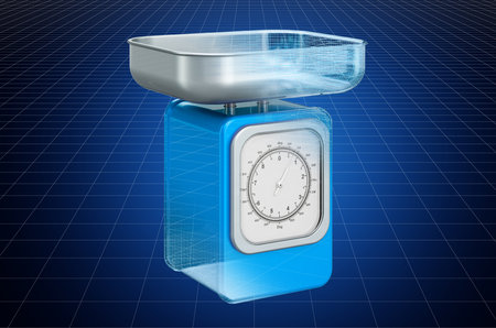 Visualization 3d cad model of kitchen scales, blueprint. 3D renderingの写真素材