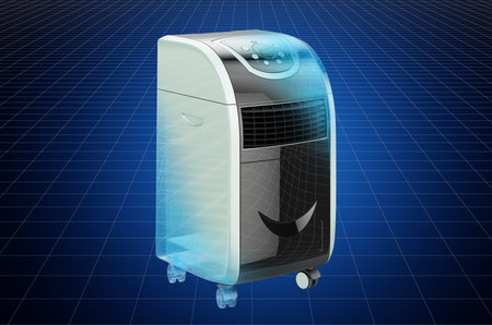 Visualization 3d cad model of portable air conditioner, blueprint. 3D renderingの写真素材