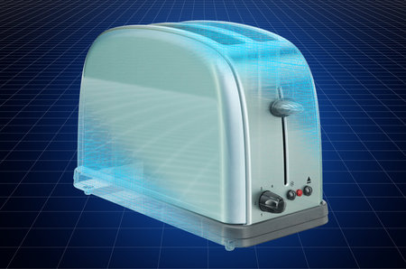 Visualization 3d cad model of toaster, blueprint. 3D rendering