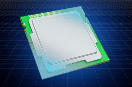 Visualization 3d cad model of CPU, blueprint. 3D rendering