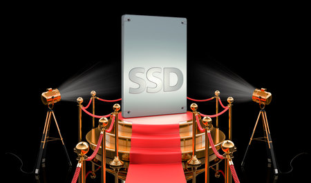 Podium with SSD, 3D rendering isolated on black background