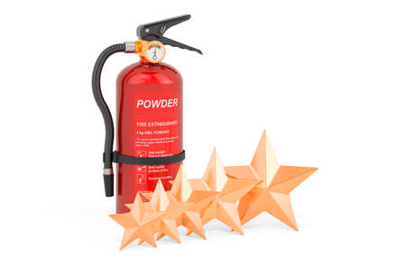 Customer rating of fire extinguisher. 3D rendering isolated on white background