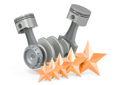 Customer rating of engine pistons. 3D rendering isolated on white backgroundの写真素材