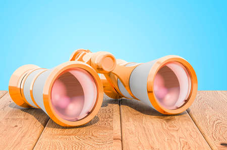 Opera glasses, theater binoculars on the wooden planks, 3D renderingの写真素材