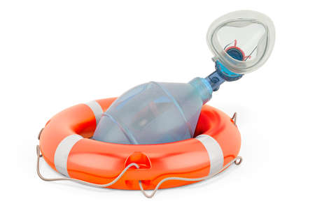 Bag valve mask, Ambu bag with lifebelt, 3D rendering isolated on white background