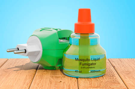 Anti-mosquito fumigator on the wooden planks, 3D renderingの写真素材