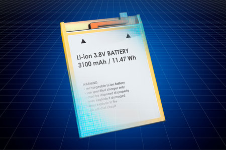 Visualization 3d cad model of Cell Phone Battery, blueprint. 3D renderingの写真素材