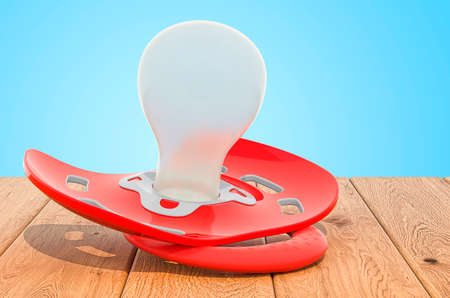 Pacifier on the wooden planks, 3D rendering