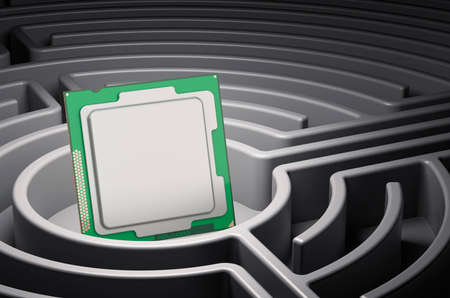 CPU inside labyrinth maze, 3D rendering