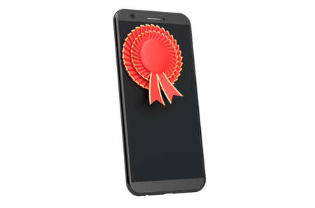 Smartphone with best choice badge, 3D rendering isolated on white background