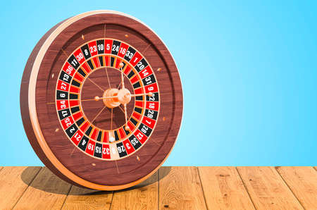 Casino roulette on the wooden planks, 3D renderingの写真素材