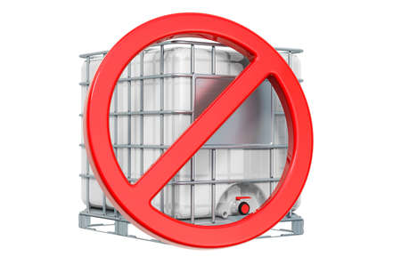 Intermediate bulk container with forbidden symbol, 3D rendering isolated on white background