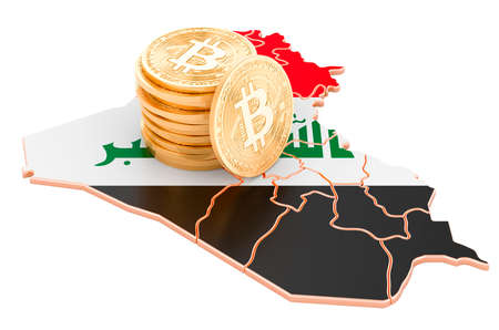 Bitcoin cryptocurrency in Iraq, 3D rendering isolated on white backgroundの写真素材