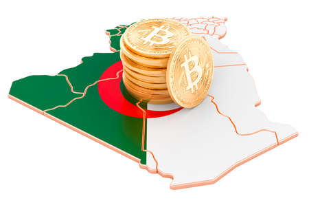 Bitcoin cryptocurrency in Algeria, 3D rendering isolated on white backgroundの写真素材