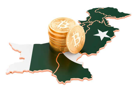 Bitcoin cryptocurrency in Pakistan, 3D rendering isolated on white background