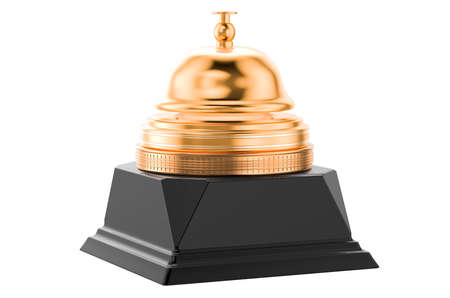 Reception bell golden award concept. 3D rendering isolated on white backgroundの写真素材