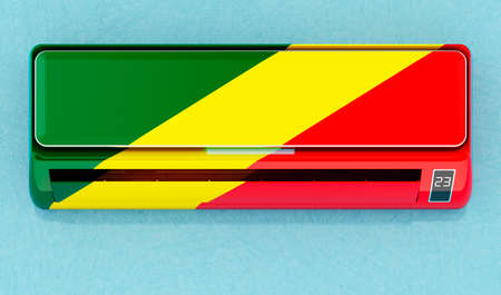 Air conditioner with Congolese flag on the wall. House climate control system in Congo, concept. 3D renderingの写真素材