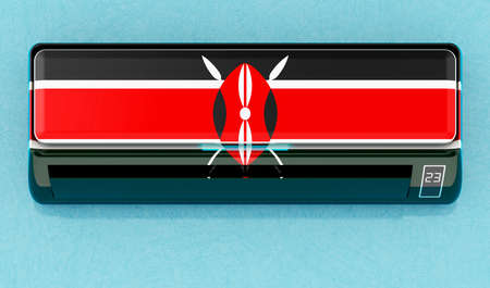 Air conditioner with Kenyan flag on the wall. House climate control system in Kenya, concept. 3D renderingの写真素材