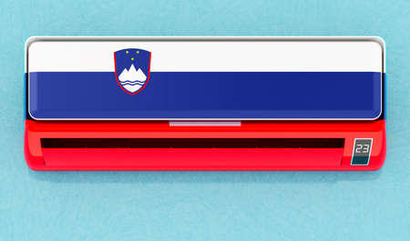 Air conditioner with Slovenian flag on the wall. House climate control system in Slovenia, concept. 3D renderingの写真素材