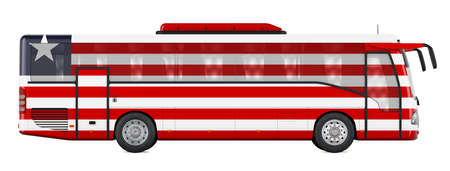 Bus travel in Liberia, Liberian bus tours, concept. 3D rendering isolated on white backgroundの写真素材