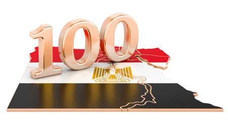 Celebrating the 100th anniversary of Egypt concept, 3D rendering isolated on white backgroundの写真素材
