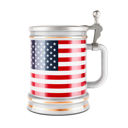 Beer mug with the United States flag, 3D rendering isolated on white backgroundの写真素材