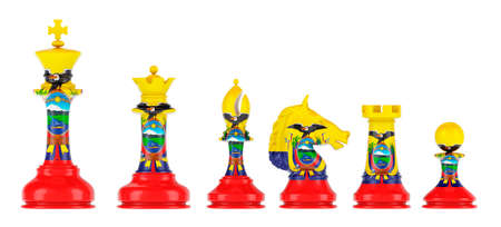 Chess figures with Ecuadorian flag, 3D rendering isolated on white backgroundの写真素材