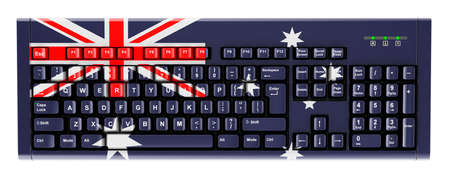 Australian flag painted on computer keyboard. 3D rendering isolated on white backgroundの写真素材