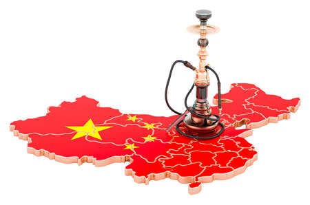 Hookan on Chinese map, 3D rendering isolated on white background