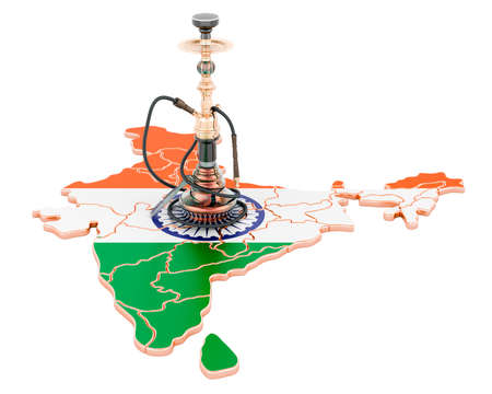 Hookan on Indian map, 3D rendering isolated on white background