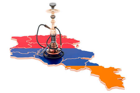 Hookan on Armenian map, 3D rendering isolated on white backgroundの写真素材