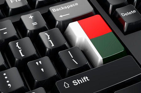 Madagascar flag painted on computer keyboard. Online business, education in Madagascar concept. 3D renderingの写真素材
