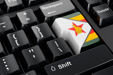 Zimbabwean flag painted on computer keyboard. Online business, education in Zimbabwe concept. 3D renderingの写真素材