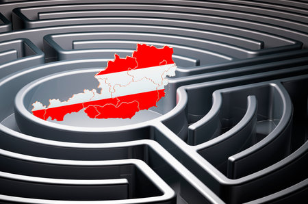 Austrian map inside maze, 3D renderingの写真素材