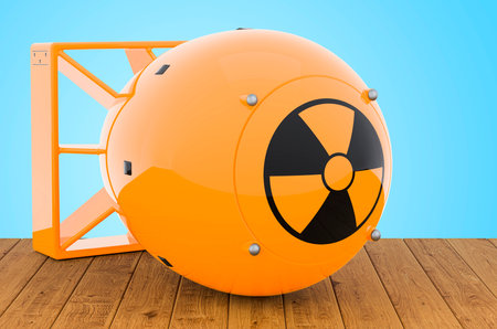 Atomic bomb on the wooden planks, 3D renderingの写真素材