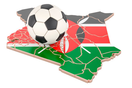 Football ball with map of Kenya concept, 3D rendering isolated on white backgroundの写真素材