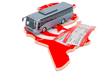 Bus travel in Tunisia, concept. 3D rendering isolated on white backgroundの写真素材