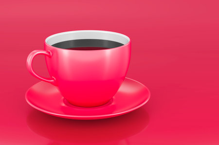 Cup of tea in trending viva magenta colors, 3D renderingの写真素材