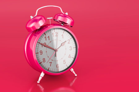 Alarm clock in trending viva magenta colors, 3D renderingの写真素材