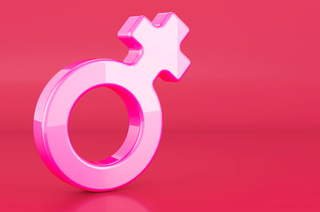 Female gender symbol in trending viva magenta colors, 3D renderingの写真素材