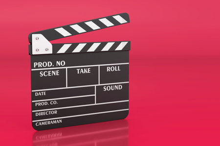 Clapperboard in trending viva magenta colors, 3D renderingの写真素材