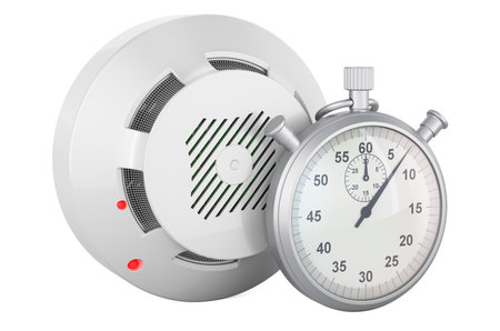 Fire and flame detector with stopwatch, 3D rendering isolated on white background